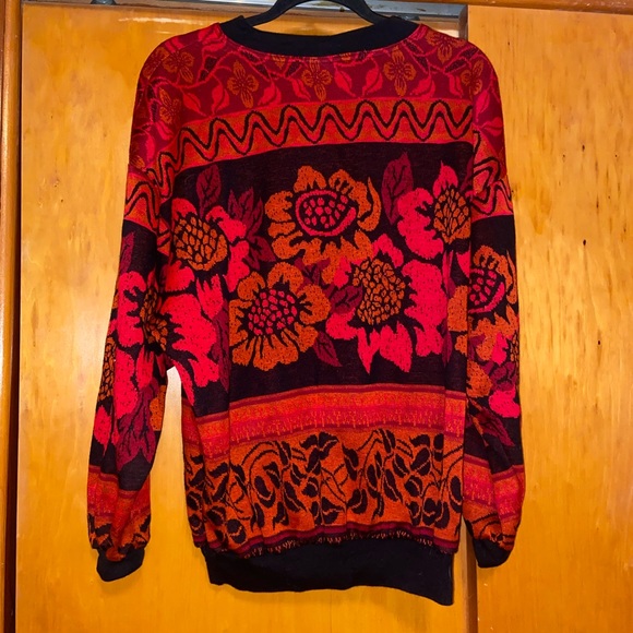 Top Notch 80s Floral 1X vintage Sweater sweatshirt with cuff sleeves - Picture 3 of 5
